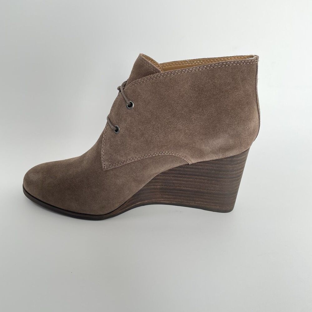 Lucky Brand Shiijo Ankle Wedge Bootie Womens Oiled Suede Taupe Size 11M New - Picture 3 of 11